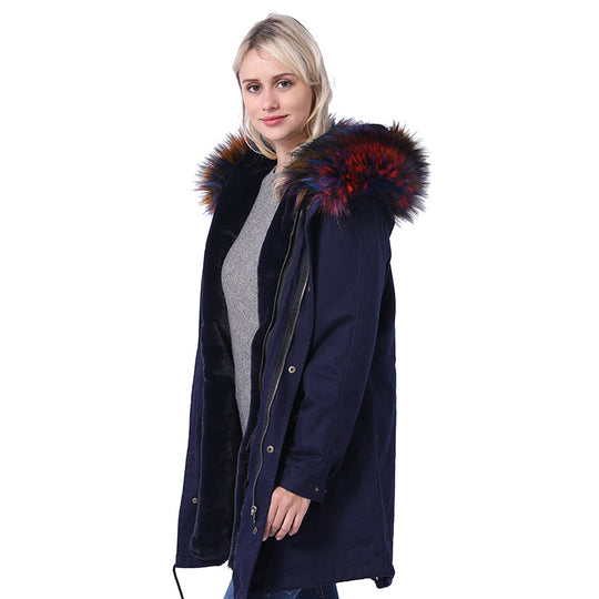 Damen Langmantel mit dekorativem Kunstfellkragen Fudus