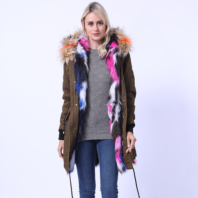 Damen Langmantel mit dekorativem Kunstfellkragen Fudus