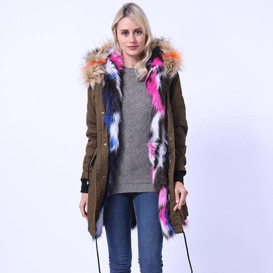 Damen Langmantel mit dekorativem Kunstfellkragen Fudus