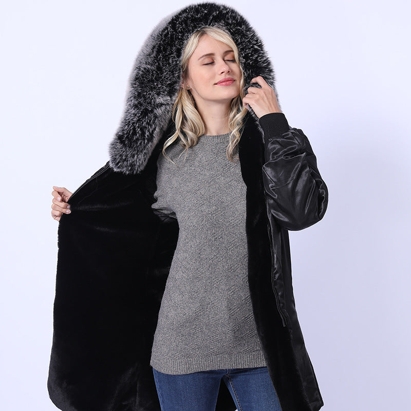 Damen Langmantel mit dekorativem Kunstfellkragen Fudus