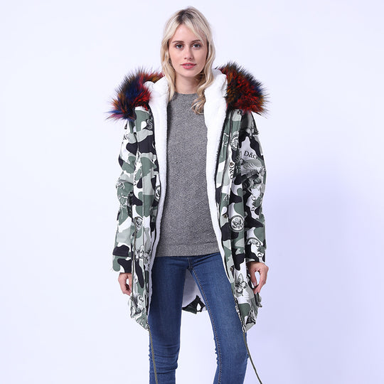 Damen Langmantel mit dekorativem Kunstfellkragen Fudus