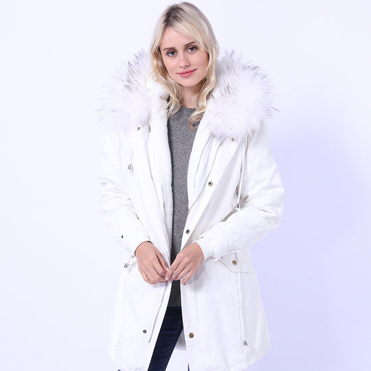 Damen Langmantel mit dekorativem Kunstfellkragen Fudus