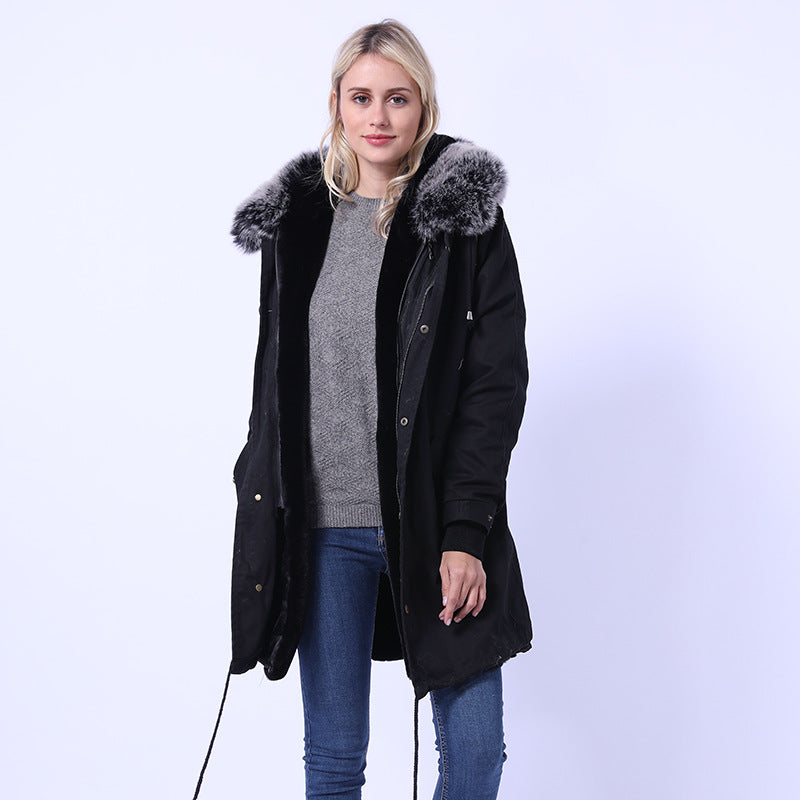 Damen Langmantel mit dekorativem Kunstfellkragen Fudus