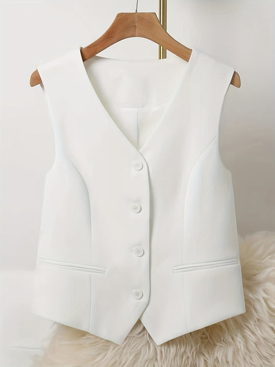 Damen Weste Ärmellos Einfarbig V-Ausschnitt Knopfverschluss