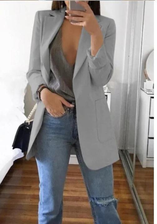 Damen Stilvoller Blazer Mit Tiefem V Ausschnitt Für Jeden Tag