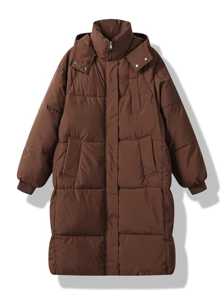 Damen Lange Oversized Steppwinterjacke mit Kapuze