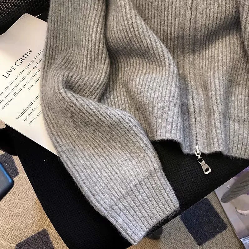 Damen Woll Strickjacke mit Reißverschluss Warm Elegant