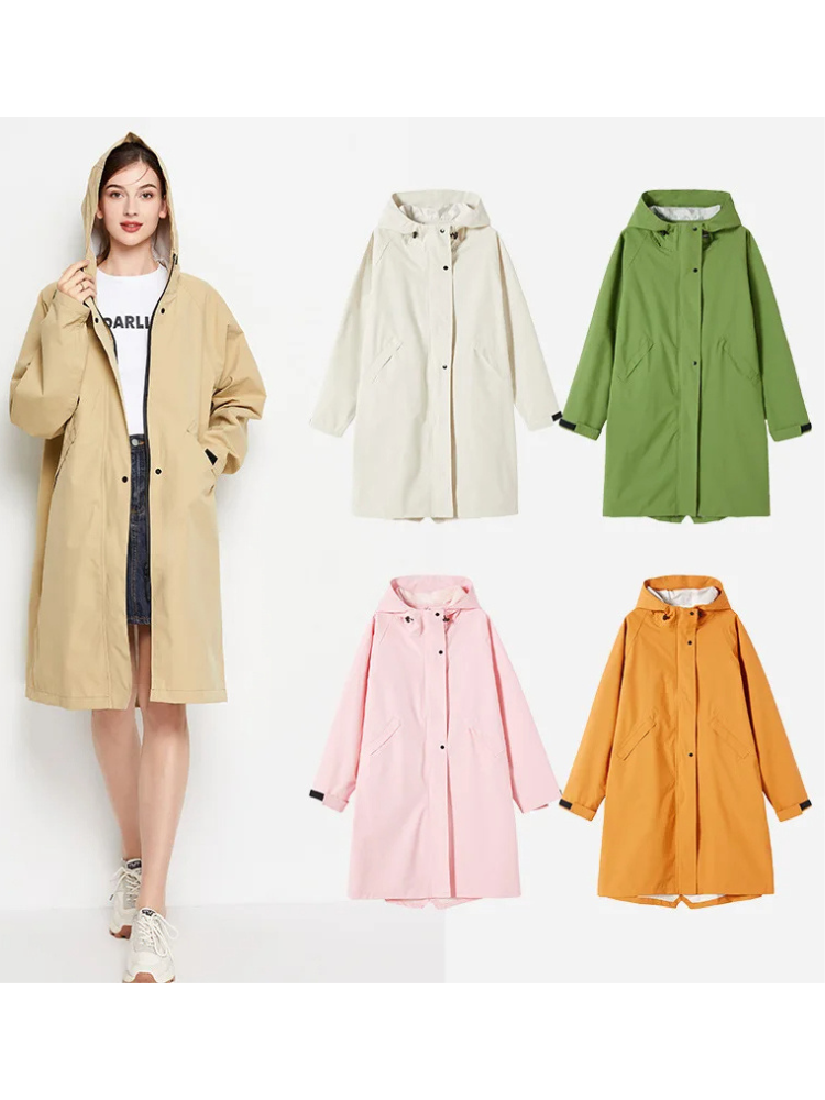 Damen Regenjacke Mit Kapuze Faltbare Wasserdichte Lange Jacke