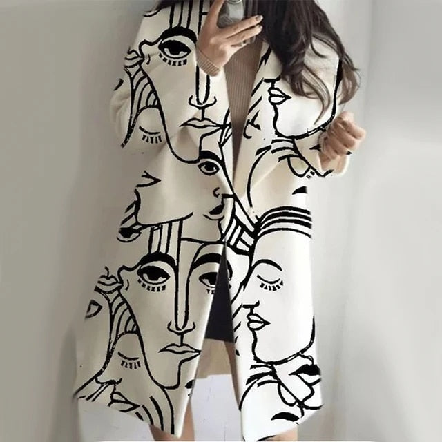 Damen Eleganter Langarm Revers Wollmantel