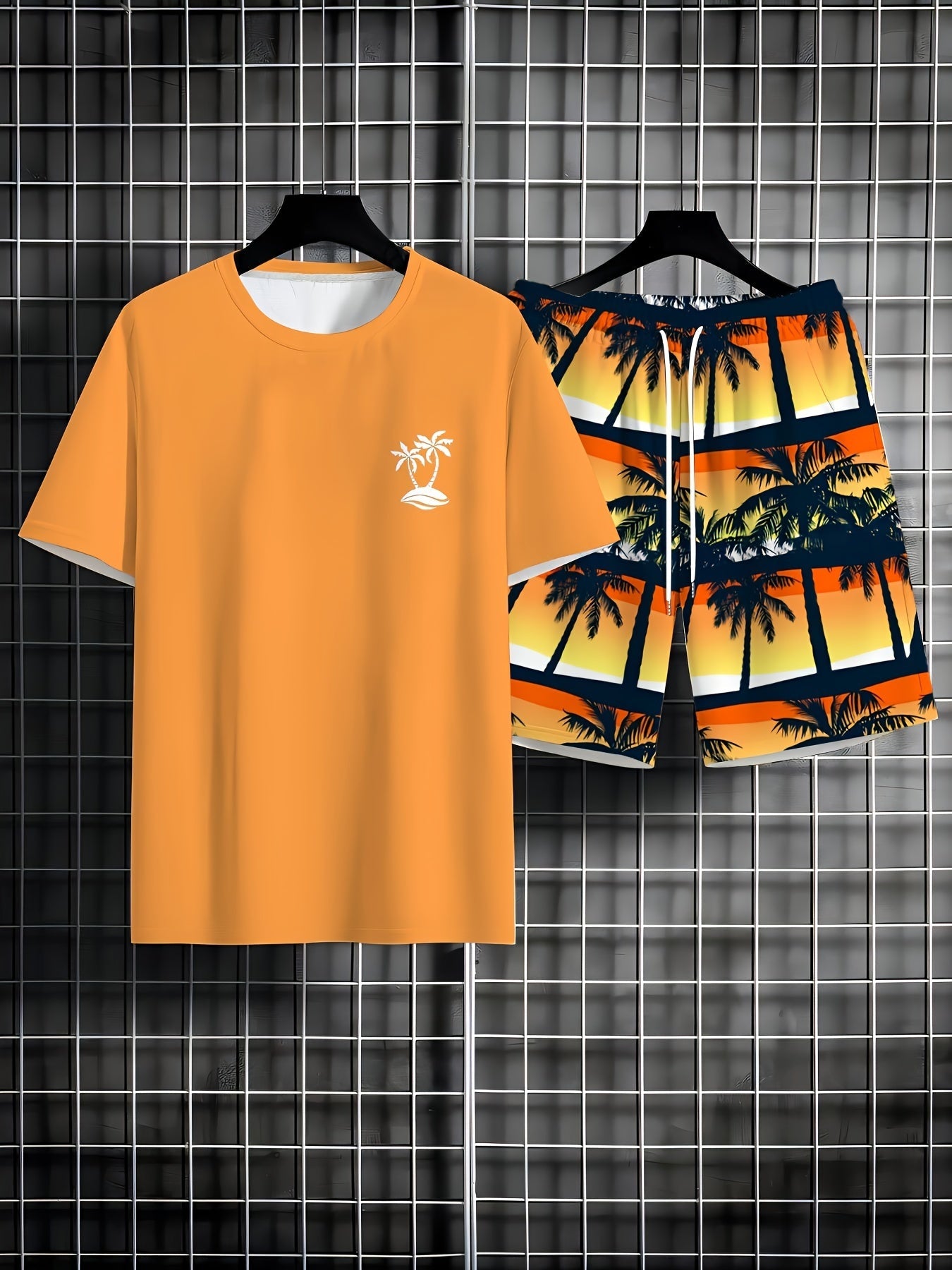 Damen Sommer Satz Aus T-shirt und Kurzer Hose mit Palmenprint