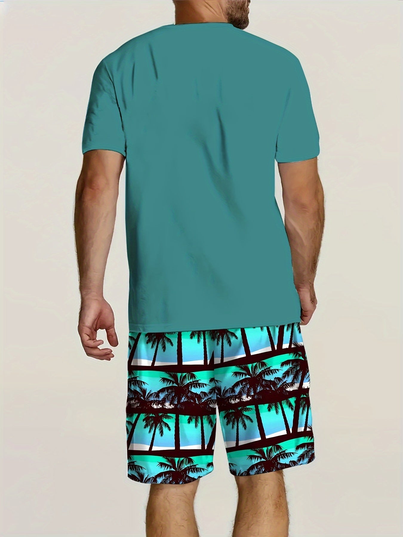 Damen Sommer Satz Aus T-shirt und Kurzer Hose mit Palmenprint