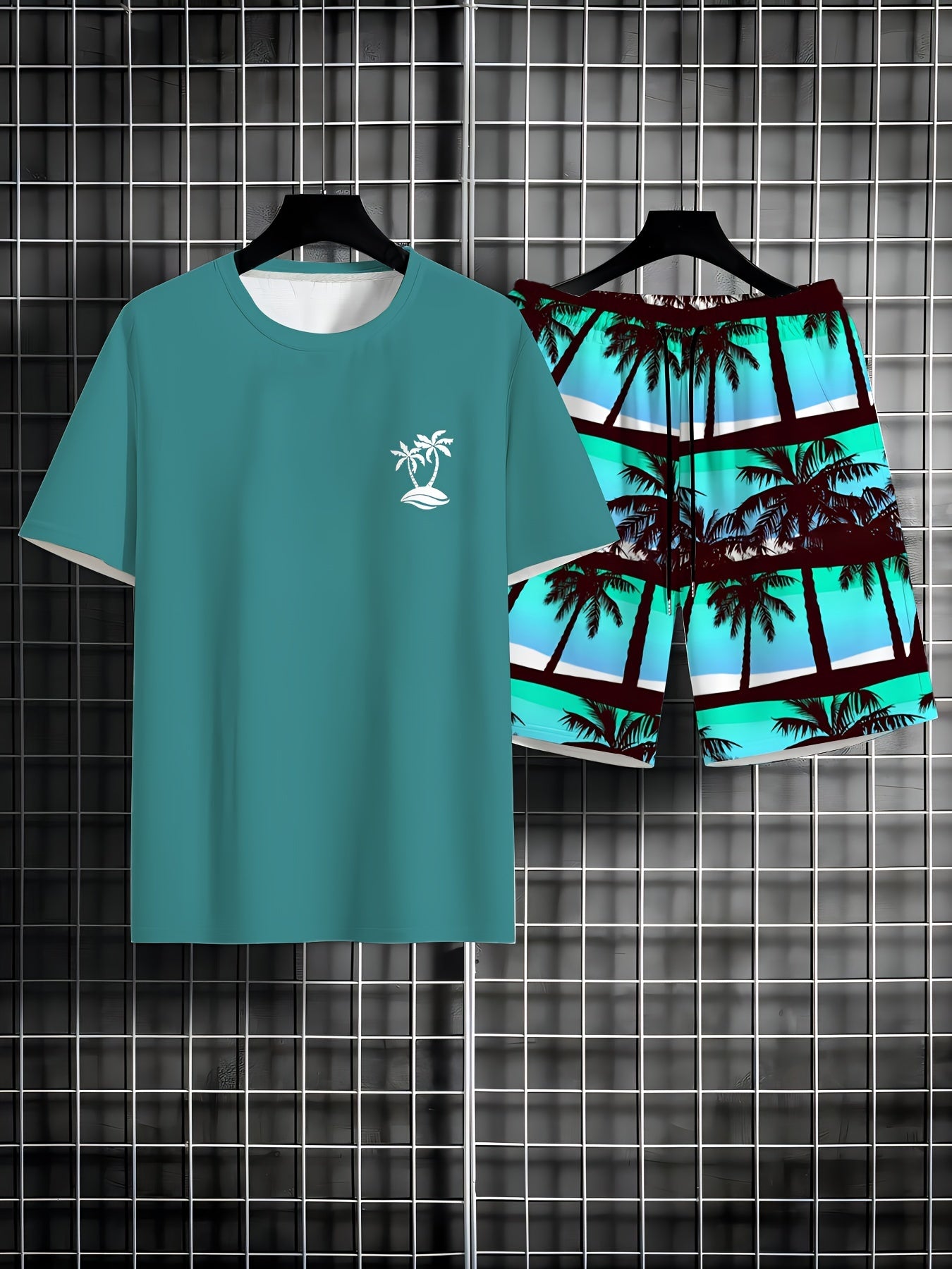 Damen Sommer Satz Aus T-shirt und Kurzer Hose mit Palmenprint