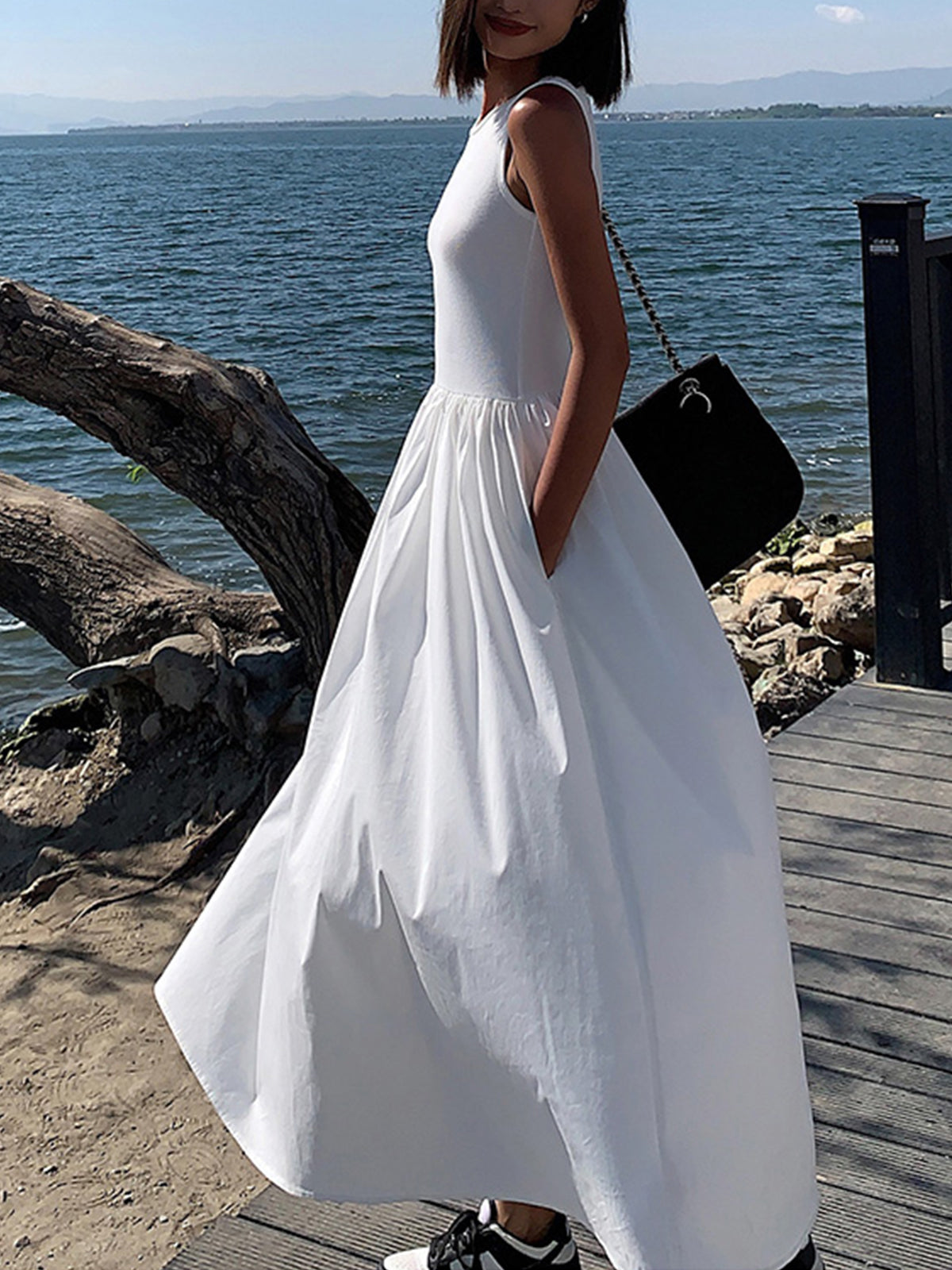 Maxikleid Damen Freizeit Rundhals Lang