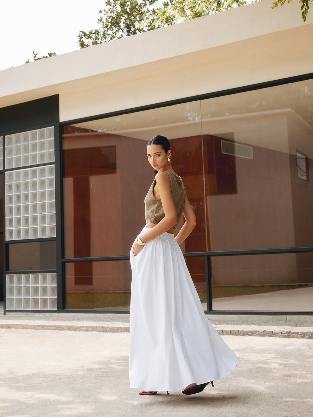 Damen Leinen Gefalteter Maxikilt