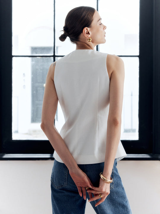 Damen Baumwolle Leinen Weste Mit Metallknöpfen