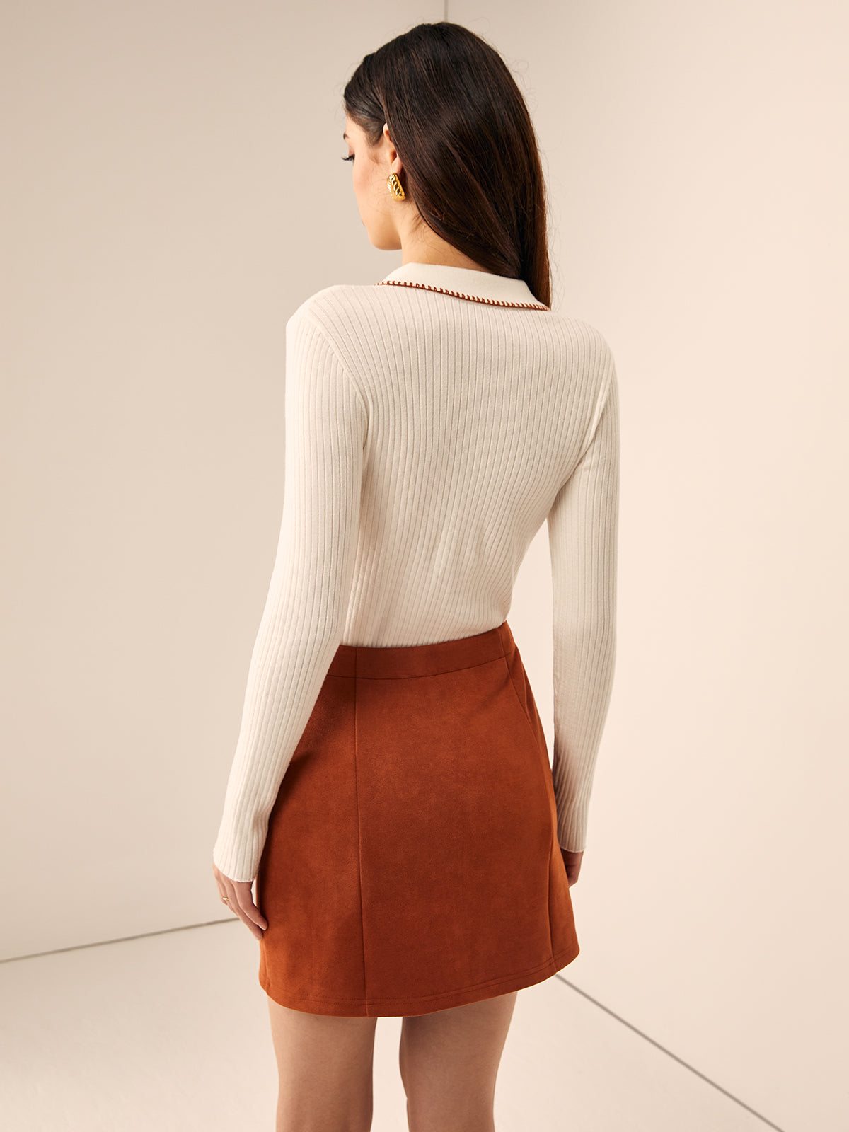 Damen Bestickte Besatz Knopf Revers Strickoberteil