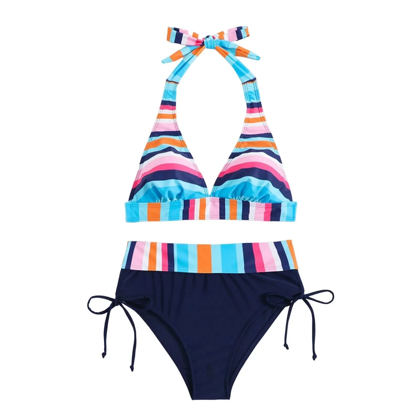 Julia - Bunt Gestreifter Halter-Neck Bikini