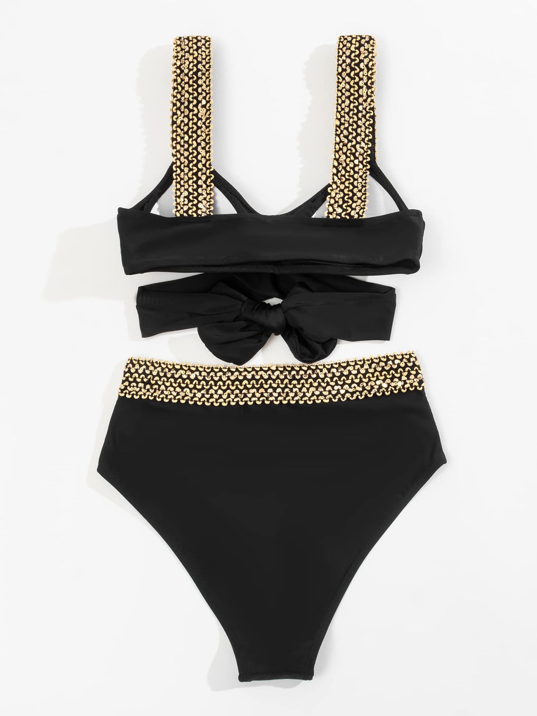 Damen Bikini Gold mit Überkreuzten Trägern und Hoher Taille