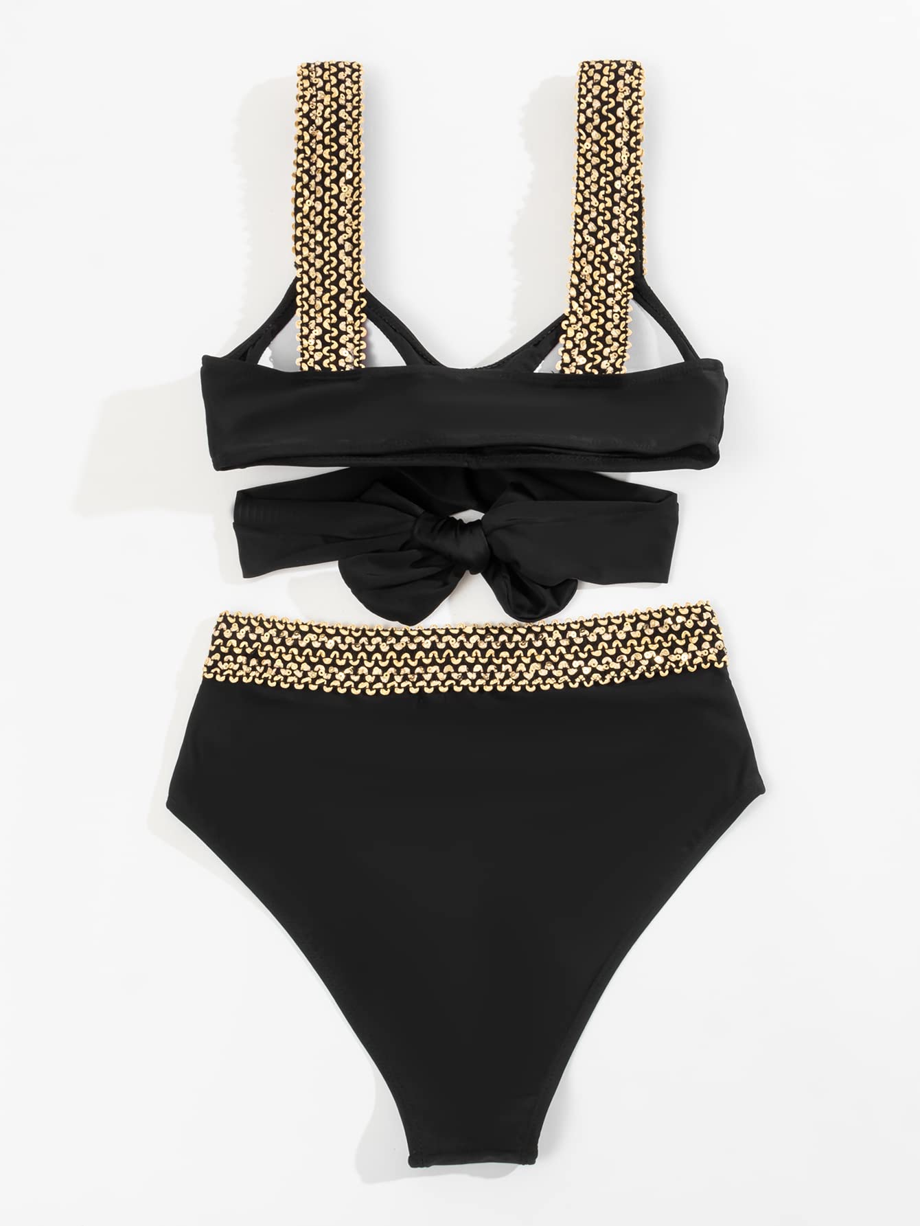 Damen Bikini Gold mit Überkreuzten Trägern und Hoher Taille