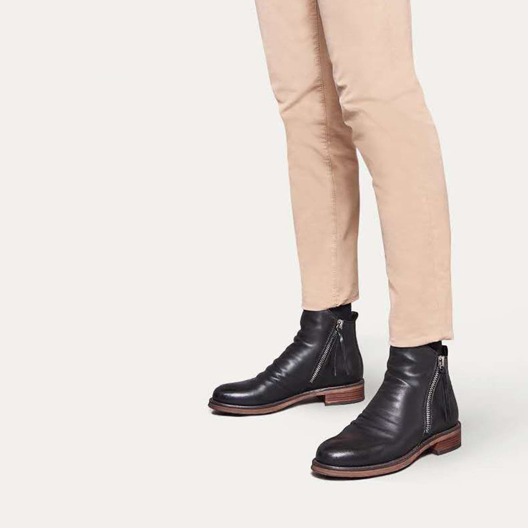 Damen Elegante Leder Stiefeletten Mit Seitlichem Reißverschluss