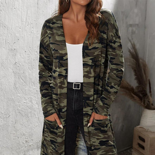 Damen Lange Tarnjacke Mit Praktischem Schnitt