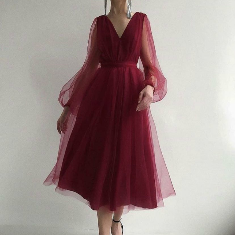 Damen Elegantes Midikleid aus Tüll