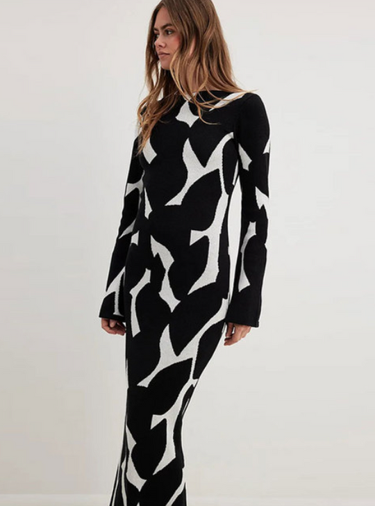 Fudus Damen Strickkleid - Langarm, Weich & Modisch Gemustert