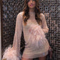 Mini Kleid Metallic Sheer Cuff Feder
