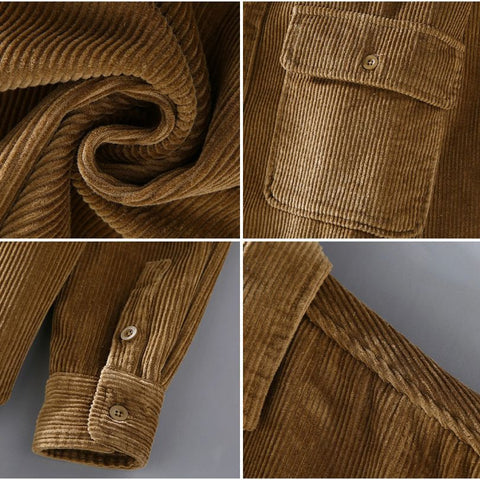 Kordhemd Lässig Langärmelig Taschen