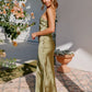 Maxikleid Olive Asymmetrisch Seidig