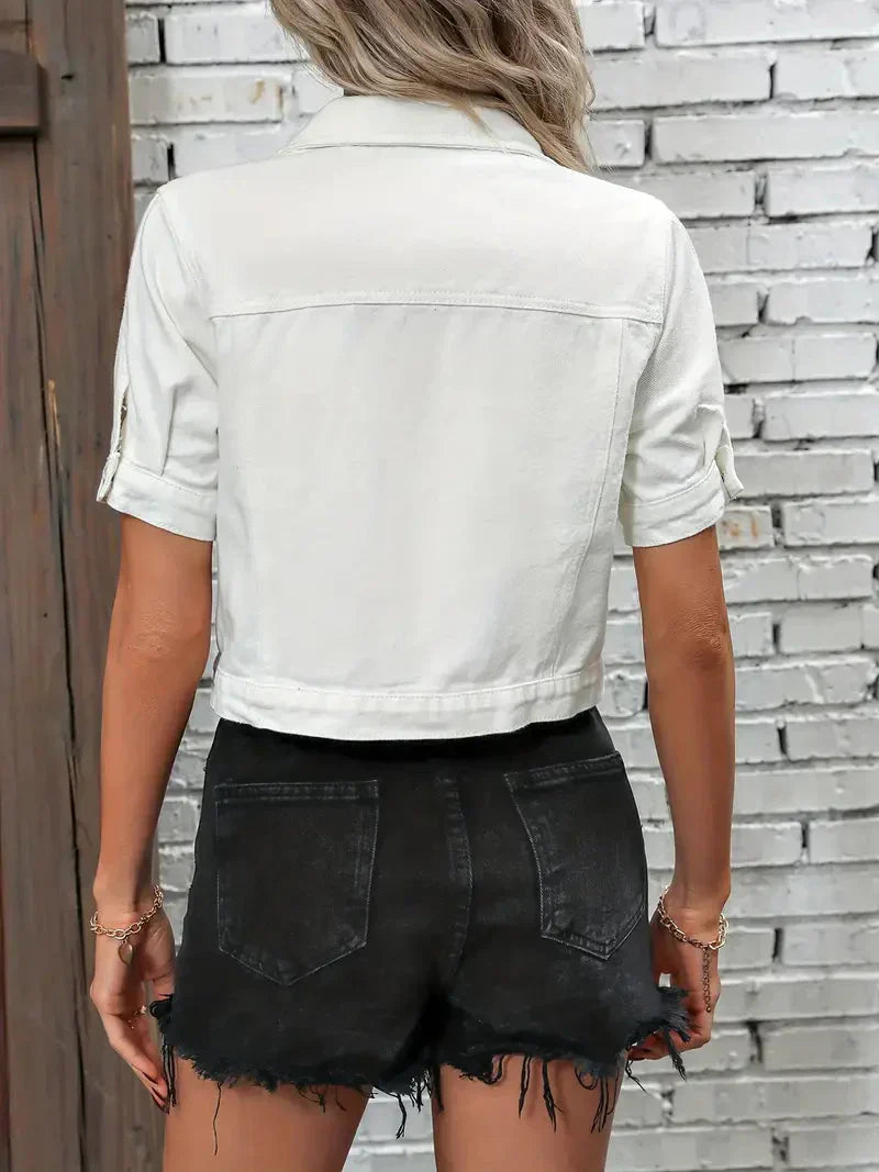 Jacke Damen Jeans Kurzarm Knopf