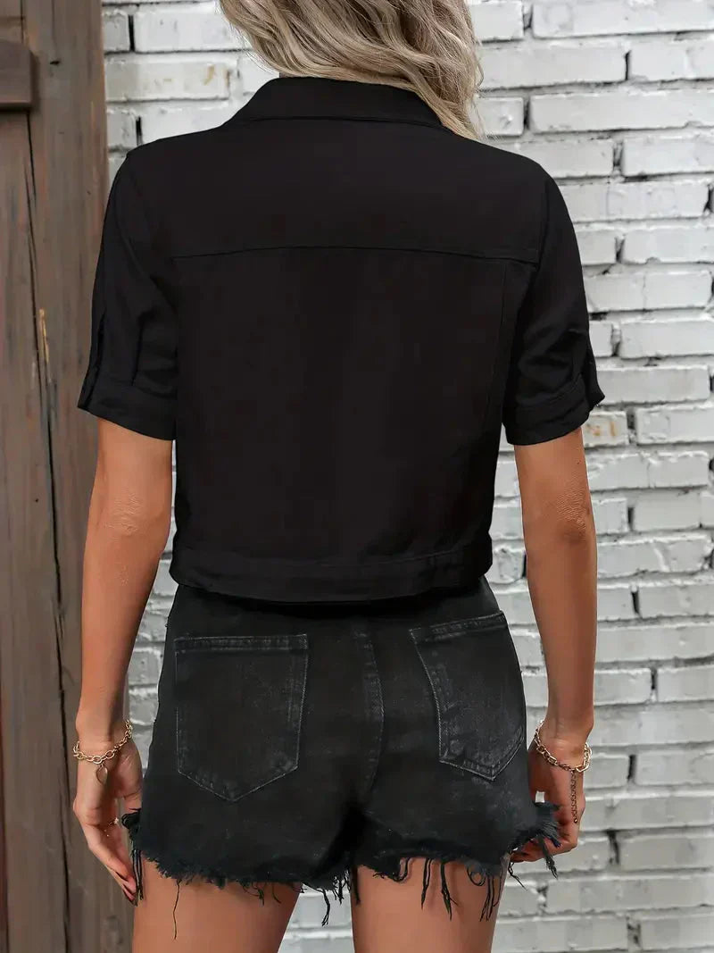 Jacke Damen Jeans Kurzarm Knopf