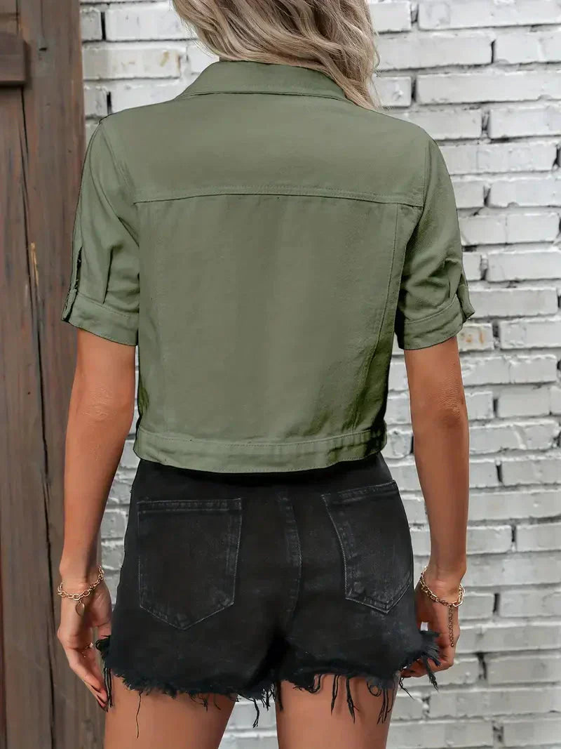 Jacke Damen Jeans Kurzarm Knopf