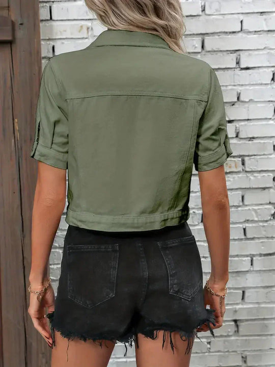 Jacke Damen Jeans Kurzarm Knopf