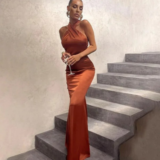 Damen Satin Maxikleid mit Ausschnitt