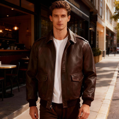 Herren Retro Übergroßer Air Force Ledermantel