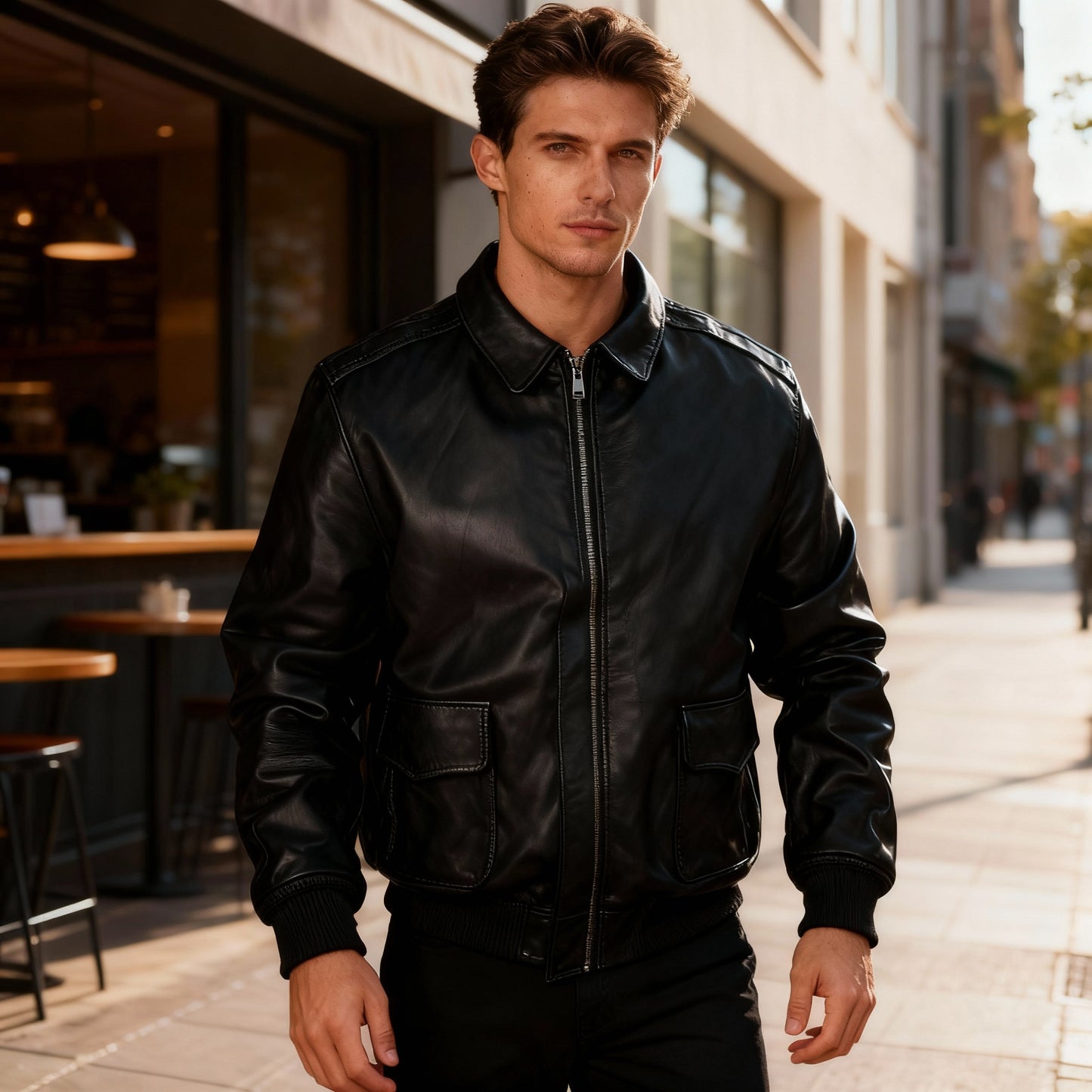 Herren Retro Übergroßer Air Force Ledermantel