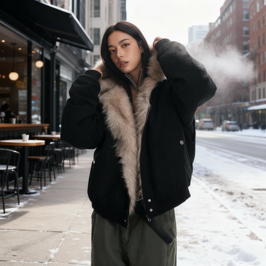 Thermo Wintermode Gefütterte Moderne Kapuzenfell Sport Winterjacke Damen