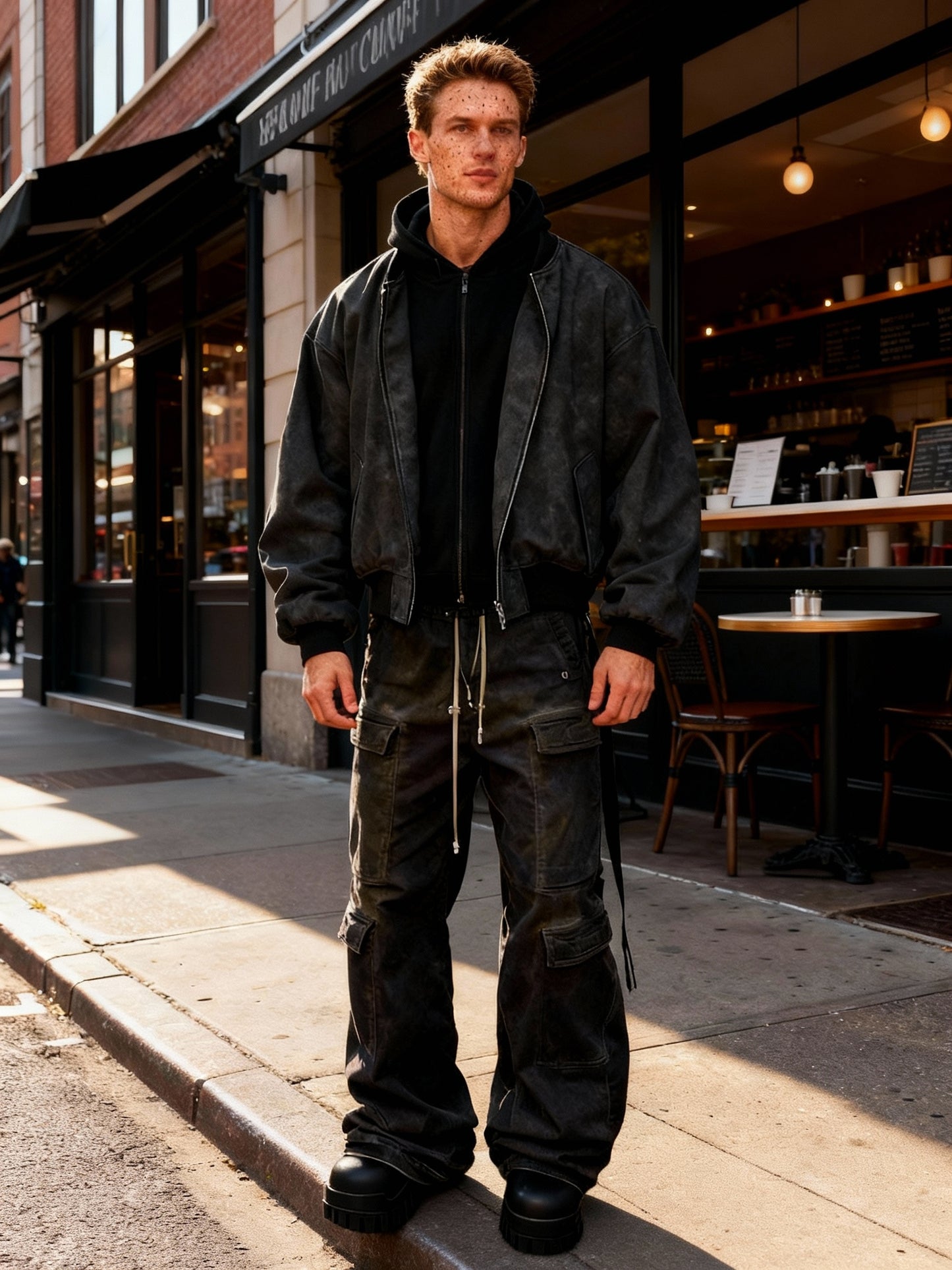 Gothic Kapuzenpulli Zweiseklige Jacke Kunstleder