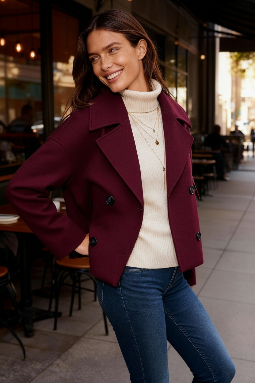 Elegante Kurzschnitt Zweireiher Klassik Damen Kurzjacke