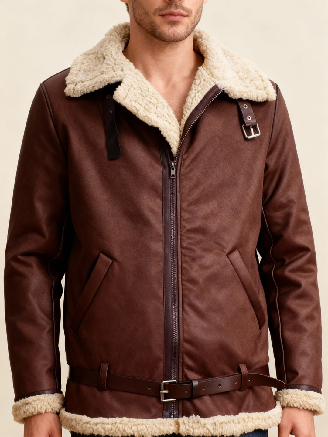 Herren Lammfell Lederjacke Modisch