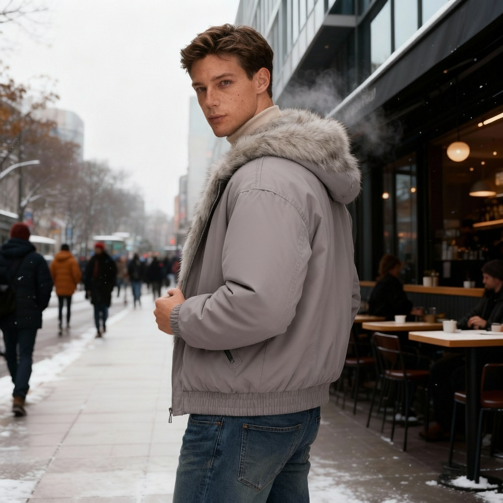 Thermo Wintermode Gefütterte Moderne Kapuzenfell Sport Winterjacke Damen