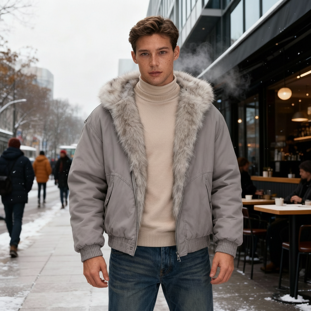 Thermo Wintermode Gefütterte Moderne Kapuzenfell Sport Winterjacke Damen