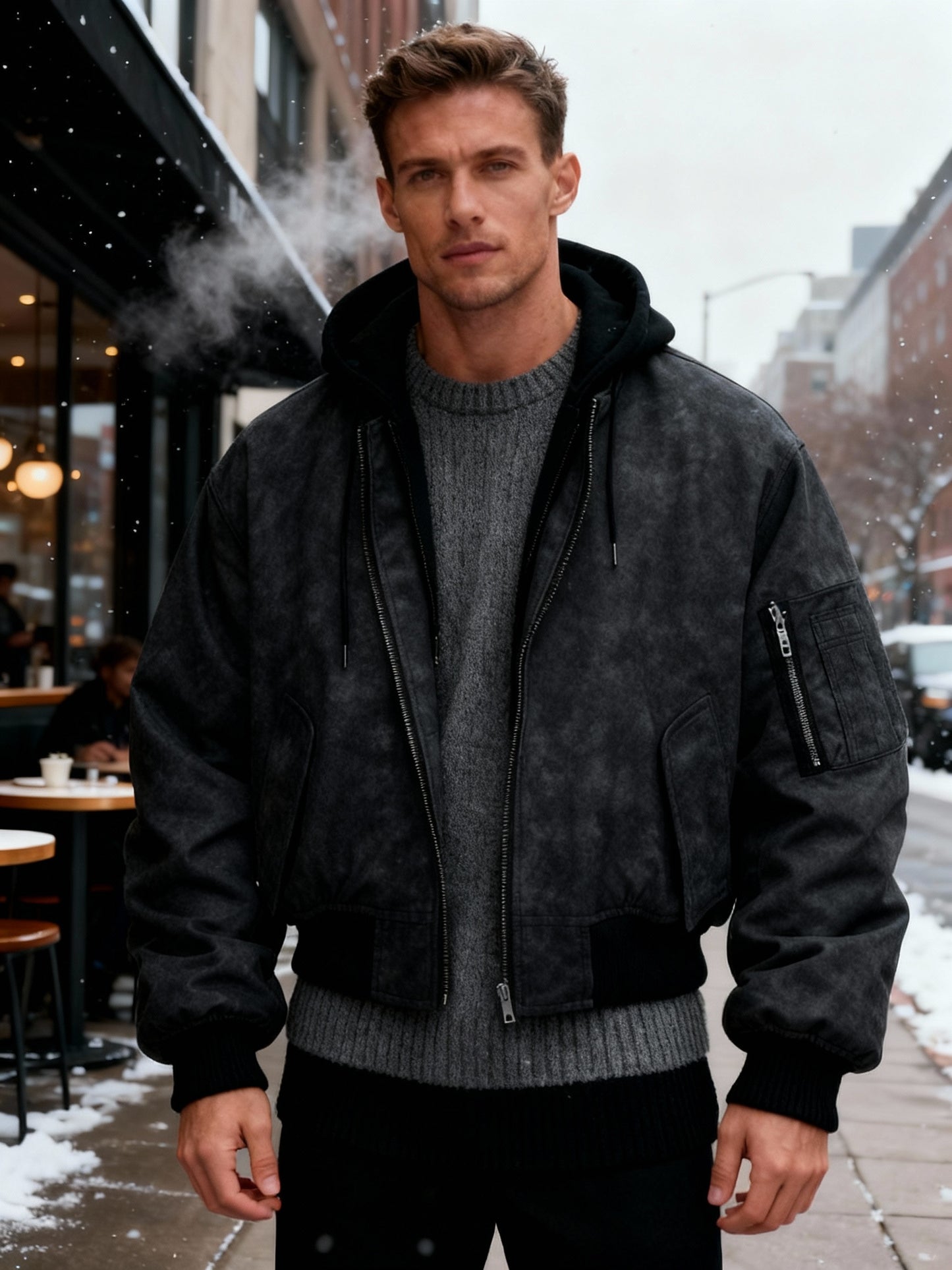 Gothic Kapuzenpulli Zweiseklige Jacke Kunstleder