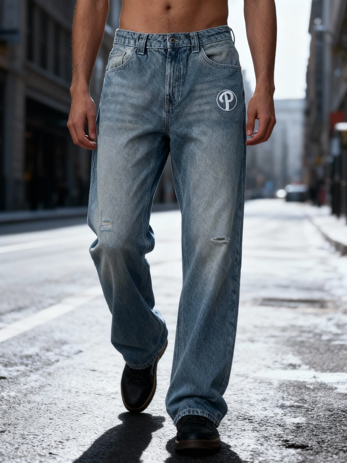 Fudus Herren Retro Jeans - Gewaschen Amerikanischer Stil