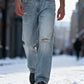Fudus Herren Retro Jeans - Gewaschen Amerikanischer Stil
