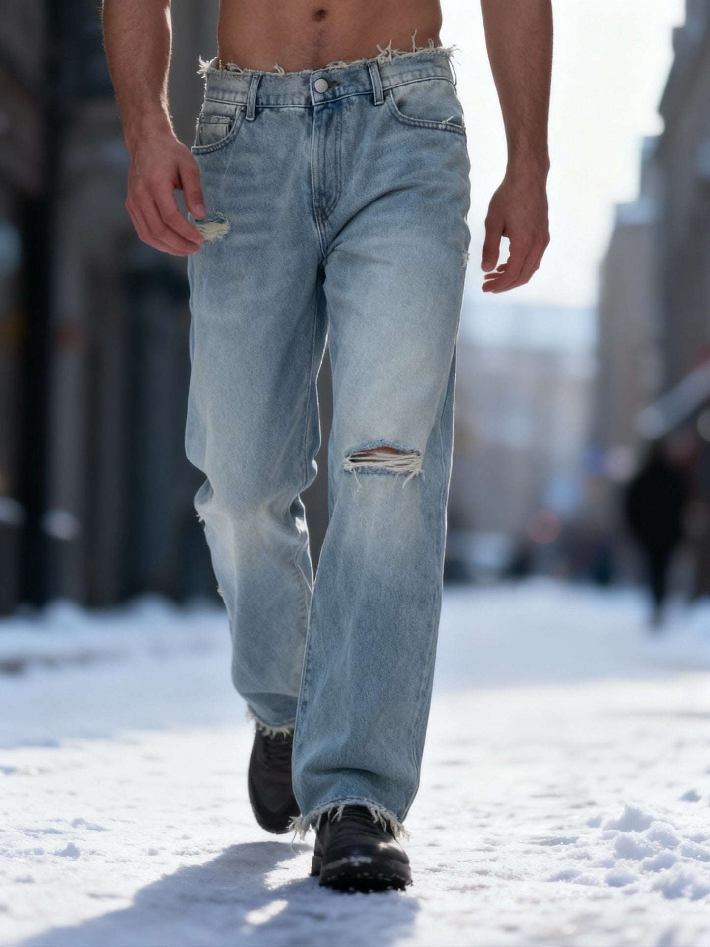 Fudus Herren Retro Jeans - Gewaschen Amerikanischer Stil