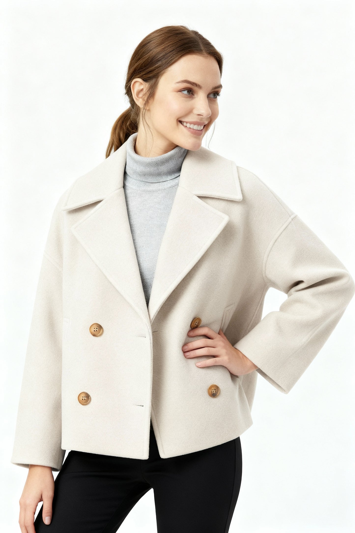 Feine Kurzschnitt Zweireiher Komfortstil Damen Kurzjacke