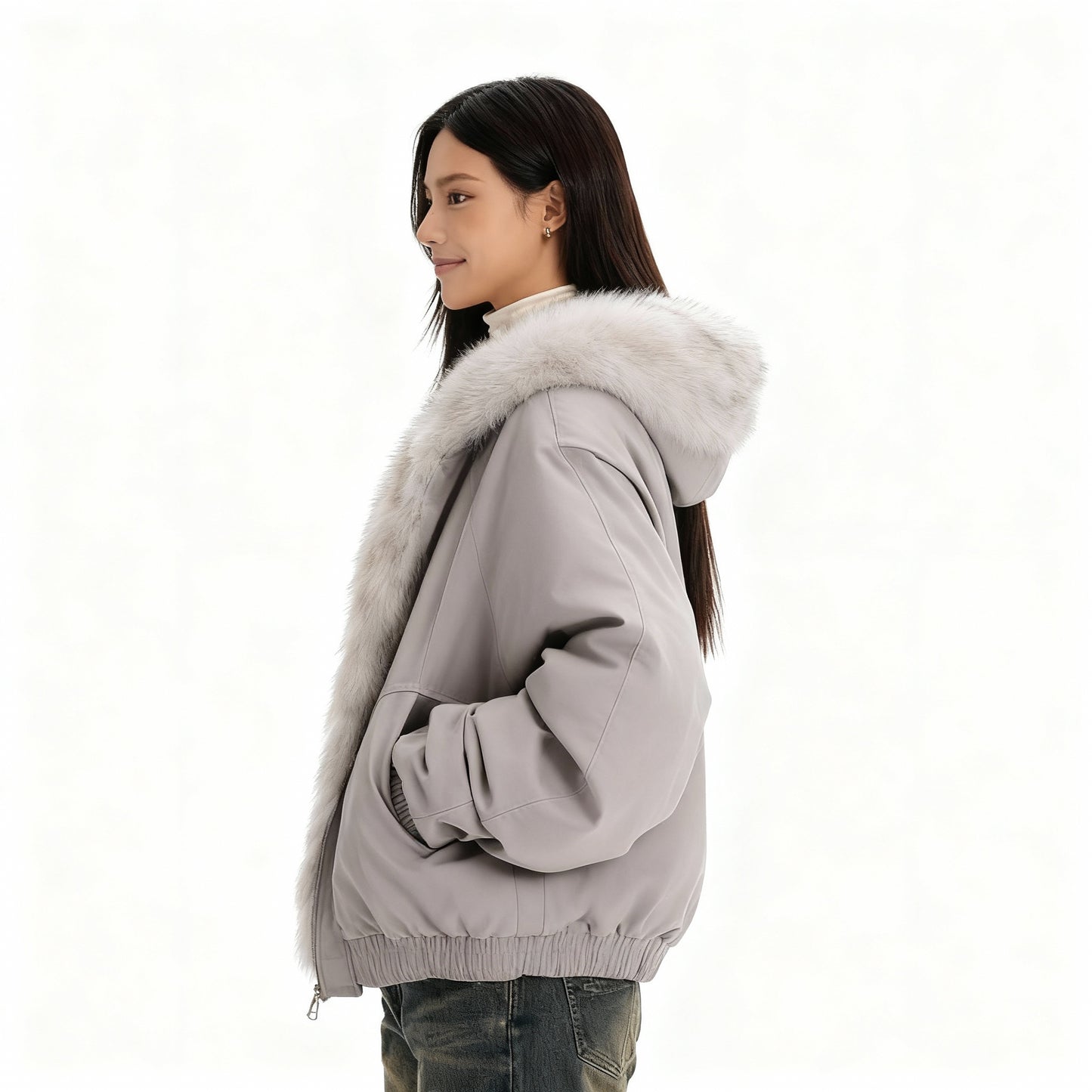 Thermo Wintermode Stilvolle Gefütterte Abnehmbare Fellkragen Sport Damen Winterjacke