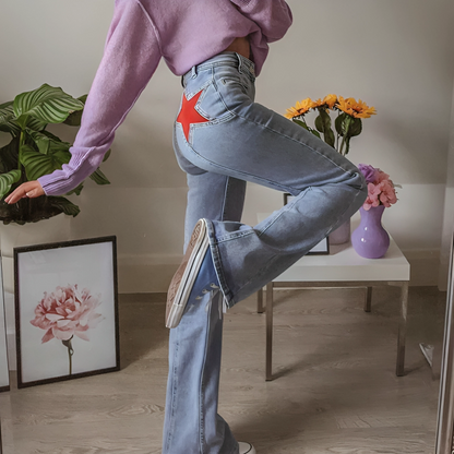 Damen Loose Fit Jeans Mit Sternen
